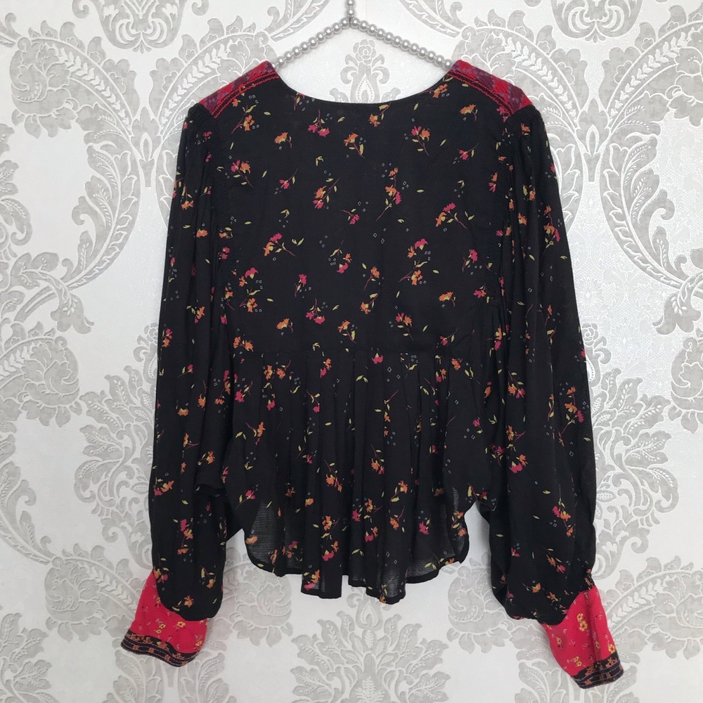 NWT Free People Embroidered Blouse Black - Picture 6 of 8